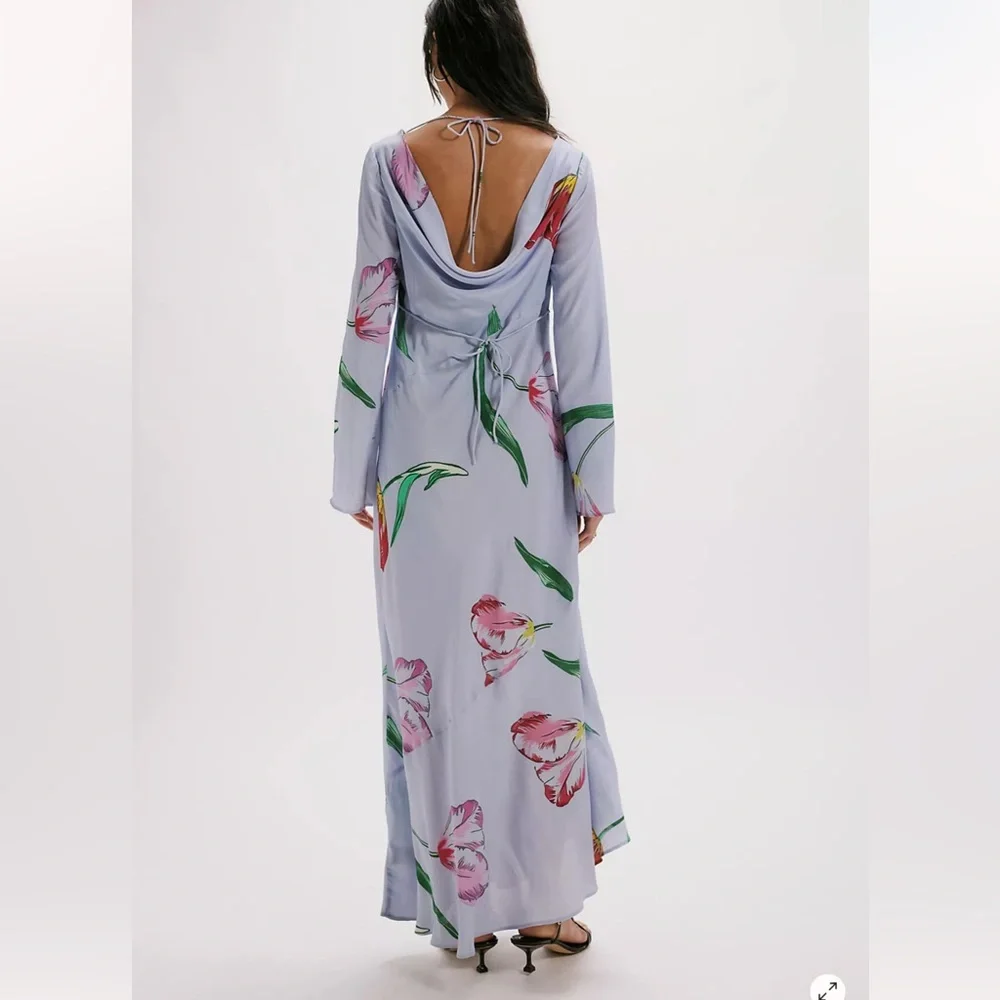Free People Zadie Diagonal Seam Printed Cowl Back Midi Dress XL - Picture 2 of 5